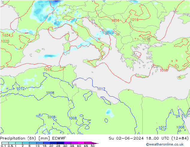 Precipitación (6h) ECMWF dom 02.06.2024 00 UTC