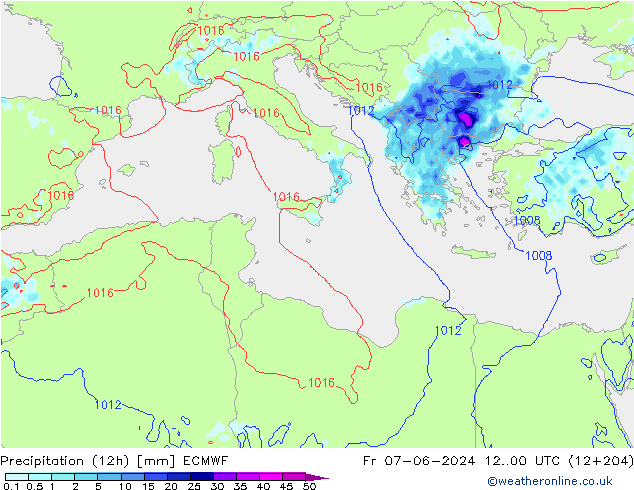 Yağış (12h) ECMWF Cu 07.06.2024 00 UTC