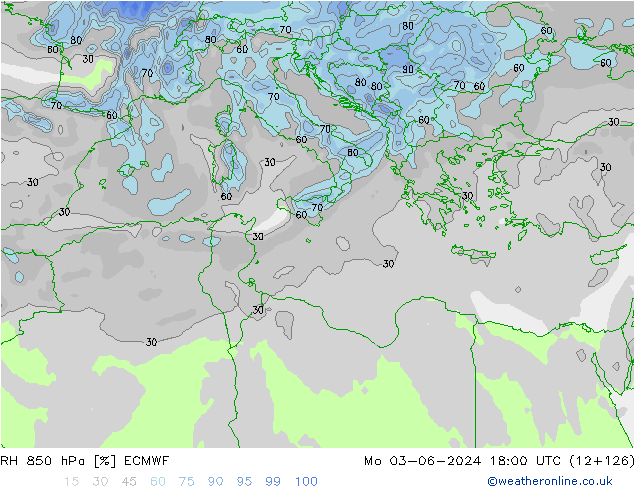 RH 850 гПа ECMWF пн 03.06.2024 18 UTC