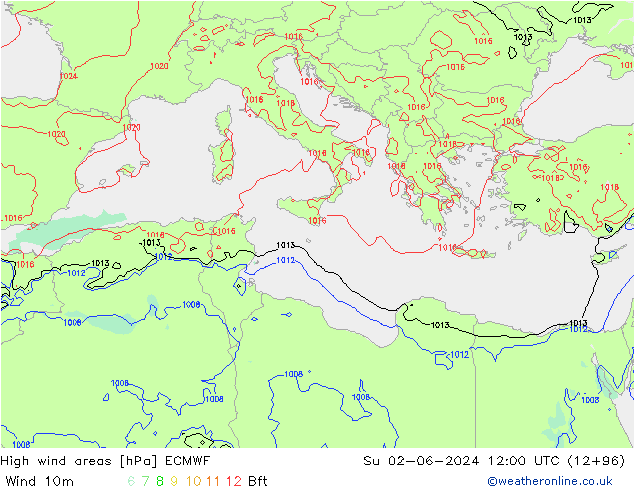 High wind areas ECMWF dom 02.06.2024 12 UTC