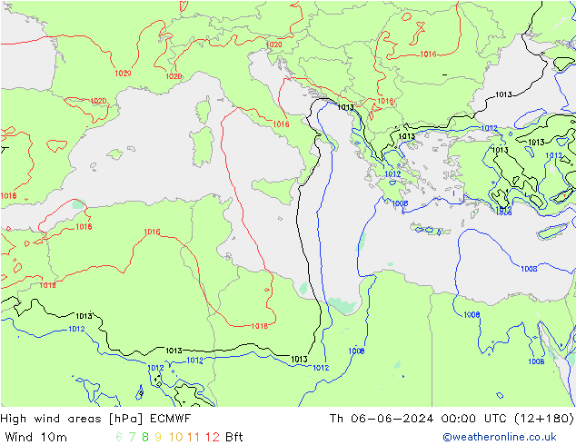 yüksek rüzgarlı alanlar ECMWF Per 06.06.2024 00 UTC