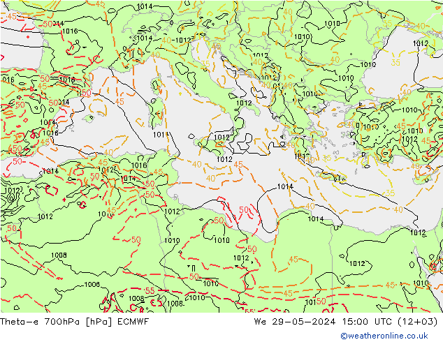 Theta-e 700hPa ECMWF Mi 29.05.2024 15 UTC