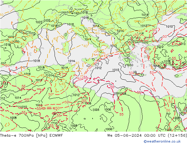 Theta-e 700hPa ECMWF wo 05.06.2024 00 UTC