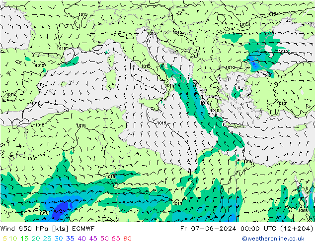 Wind 950 hPa ECMWF Pá 07.06.2024 00 UTC