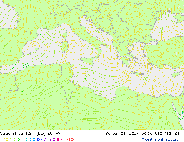 Streamlines 10m ECMWF Su 02.06.2024 00 UTC