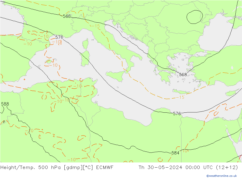 Z500/Rain (+SLP)/Z850 ECMWF Čt 30.05.2024 00 UTC