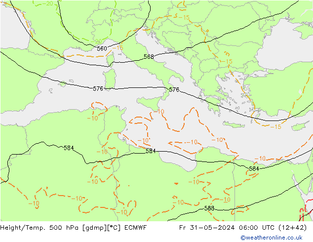 Z500/Rain (+SLP)/Z850 ECMWF Fr 31.05.2024 06 UTC