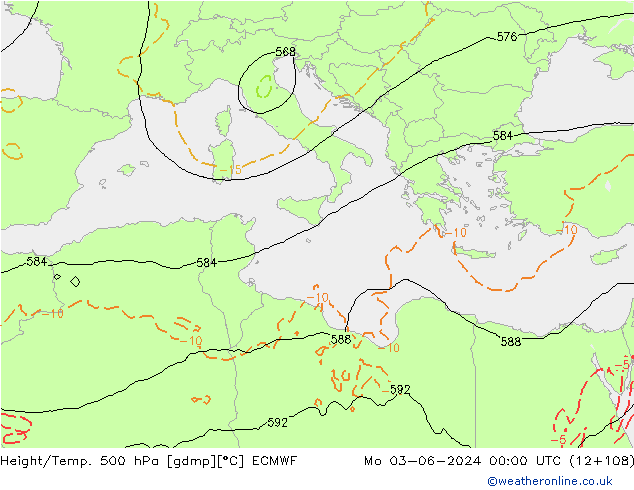 Z500/Rain (+SLP)/Z850 ECMWF Mo 03.06.2024 00 UTC