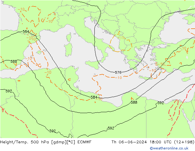 Height/Temp. 500 hPa ECMWF Qui 06.06.2024 18 UTC