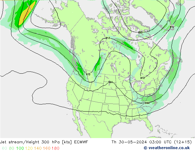 Jet stream ECMWF Qui 30.05.2024 03 UTC