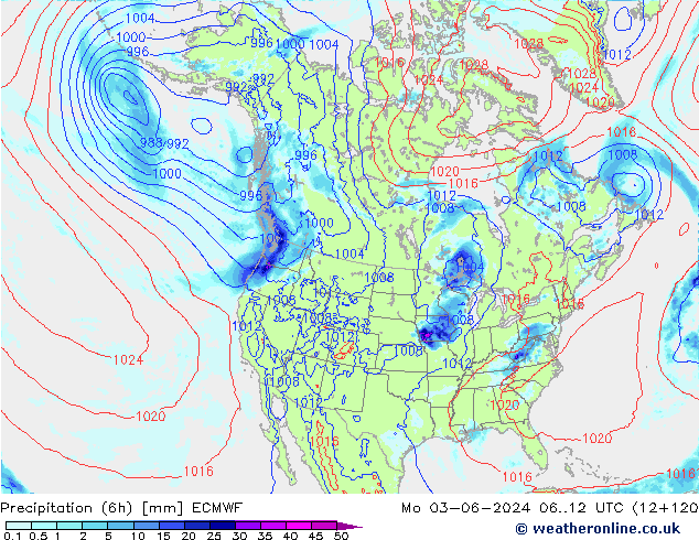 Z500/Rain (+SLP)/Z850 ECMWF Mo 03.06.2024 12 UTC