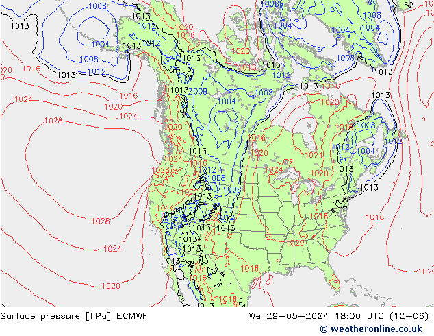 Surface pressure ECMWF We 29.05.2024 18 UTC