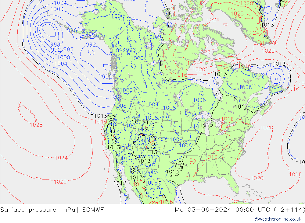 Surface pressure ECMWF Mo 03.06.2024 06 UTC