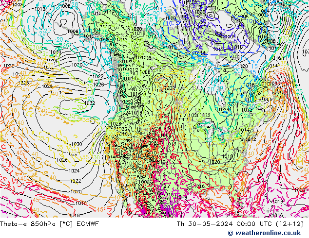 Theta-e 850hPa ECMWF  30.05.2024 00 UTC