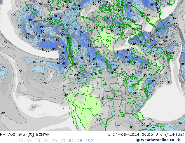 Humidité rel. 700 hPa ECMWF mar 04.06.2024 06 UTC