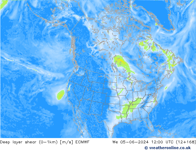 Deep layer shear (0-1km) ECMWF Mi 05.06.2024 12 UTC