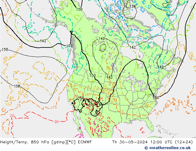 Z500/Rain (+SLP)/Z850 ECMWF Th 30.05.2024 12 UTC