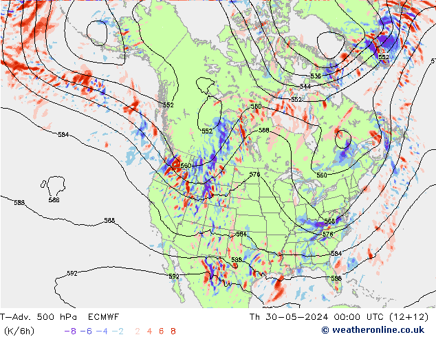 T-Adv. 500 hPa ECMWF Th 30.05.2024 00 UTC