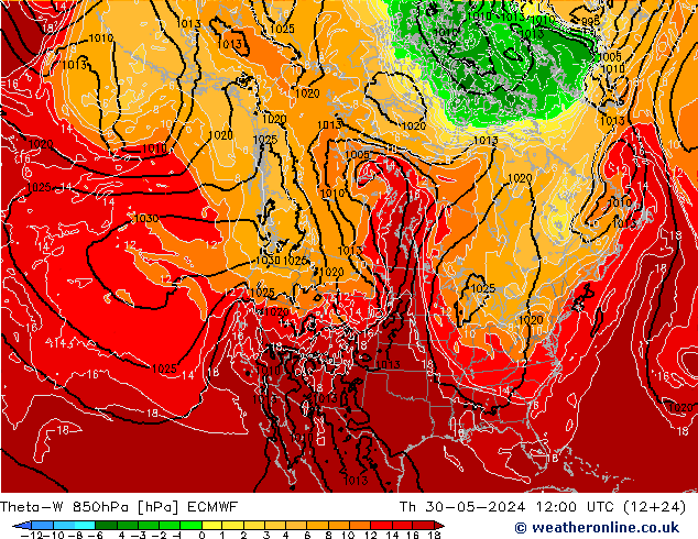 Theta-W 850hPa ECMWF  30.05.2024 12 UTC