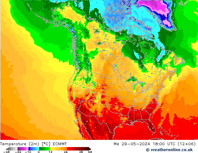 Temperature (2m) ECMWF We 29.05.2024 18 UTC