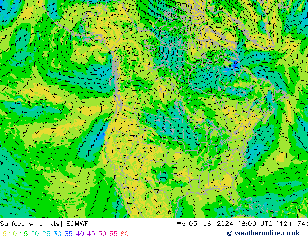 Vento 10 m ECMWF Qua 05.06.2024 18 UTC