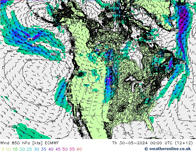 Wind 850 hPa ECMWF Th 30.05.2024 00 UTC