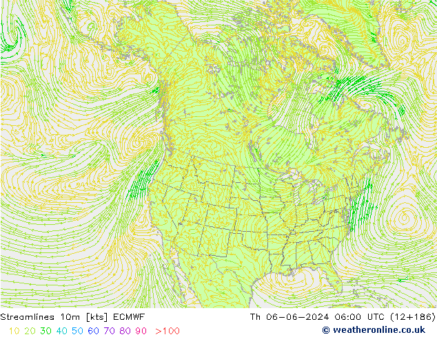 Linia prądu 10m ECMWF czw. 06.06.2024 06 UTC