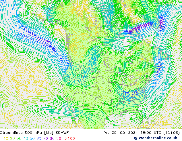 Streamlines 500 hPa ECMWF We 29.05.2024 18 UTC