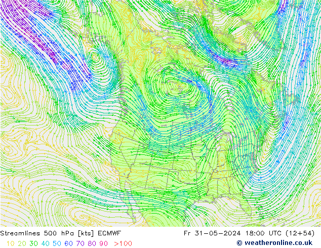 Linea di flusso 500 hPa ECMWF ven 31.05.2024 18 UTC