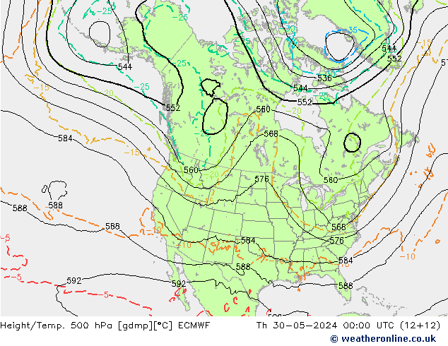 Z500/Rain (+SLP)/Z850 ECMWF Th 30.05.2024 00 UTC