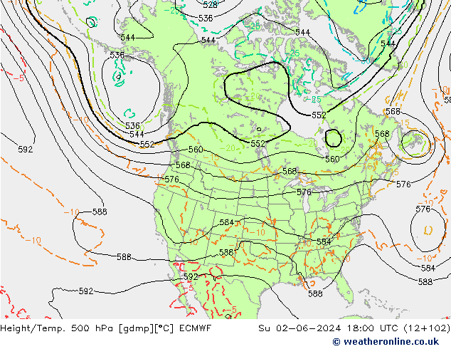 Z500/Rain (+SLP)/Z850 ECMWF Su 02.06.2024 18 UTC