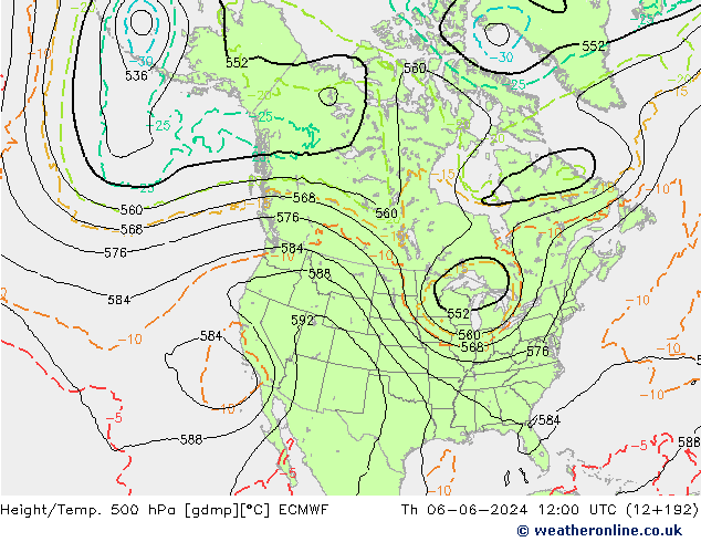 Z500/Rain (+SLP)/Z850 ECMWF Do 06.06.2024 12 UTC