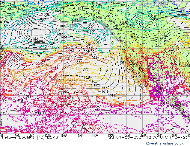 Theta-e 850hPa ECMWF Sa 01.06.2024 12 UTC