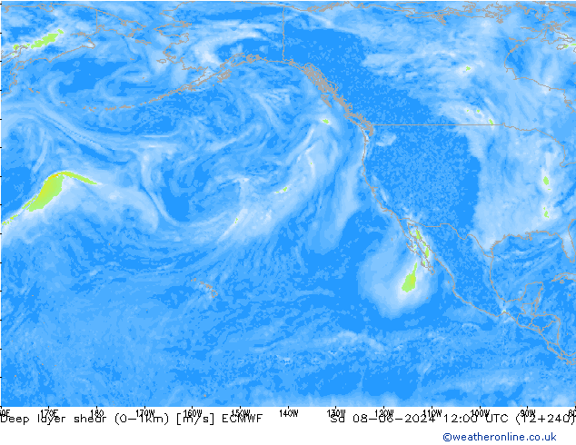 Deep layer shear (0-1km) ECMWF  08.06.2024 12 UTC