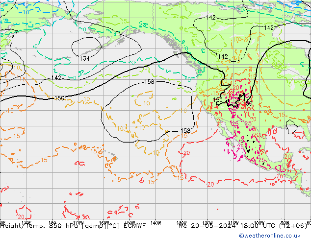 Z500/Yağmur (+YB)/Z850 ECMWF Çar 29.05.2024 18 UTC