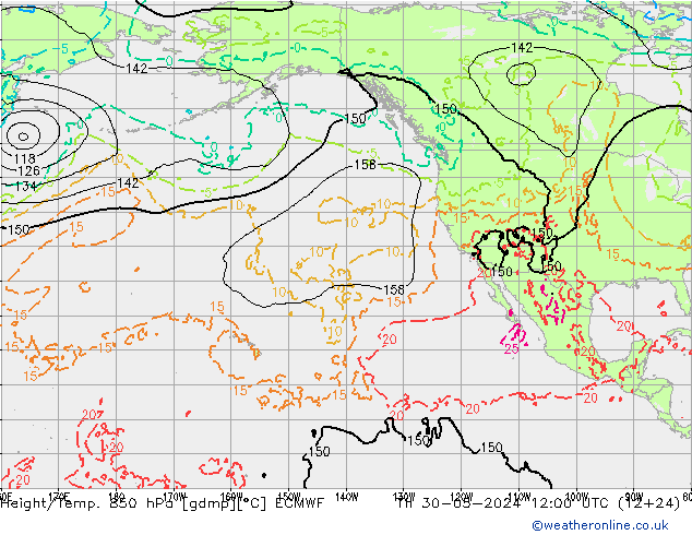 Z500/Rain (+SLP)/Z850 ECMWF gio 30.05.2024 12 UTC