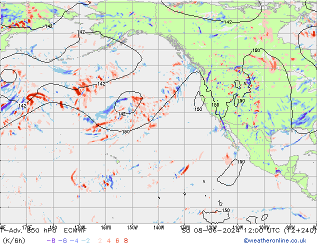 T-Adv. 850 hPa ECMWF Cts 08.06.2024 12 UTC