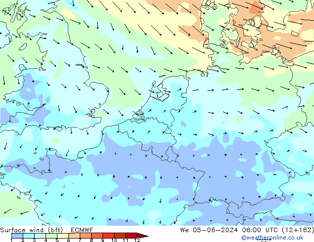 Surface wind (bft) ECMWF We 05.06.2024 06 UTC