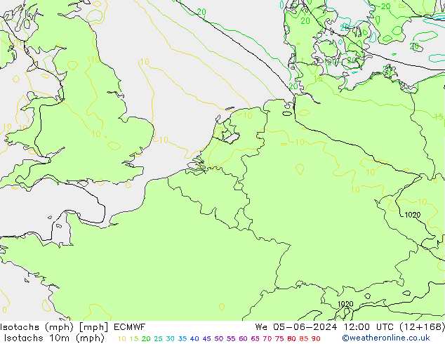 Eşrüzgar Hızları mph ECMWF Çar 05.06.2024 12 UTC