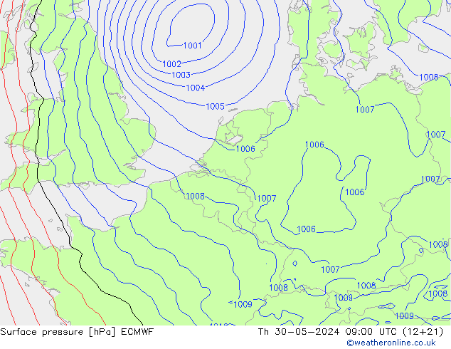 Atmosférický tlak ECMWF Čt 30.05.2024 09 UTC