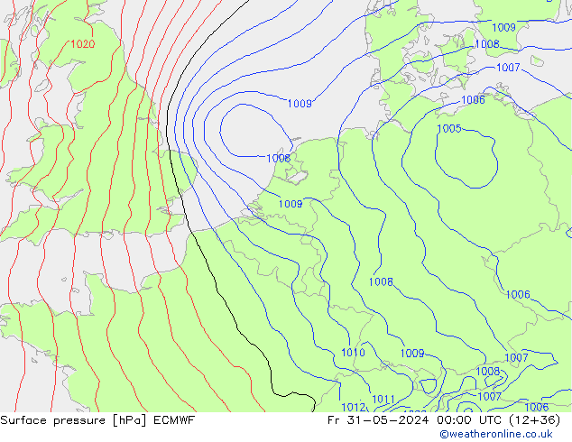 Luchtdruk (Grond) ECMWF vr 31.05.2024 00 UTC