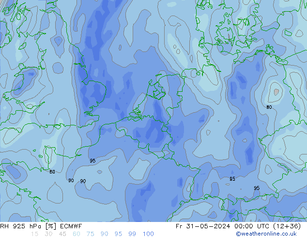 Humidité rel. 925 hPa ECMWF ven 31.05.2024 00 UTC