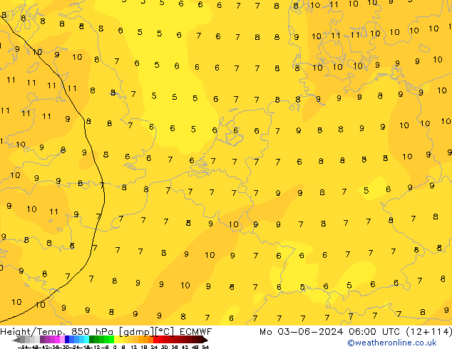 Z500/Rain (+SLP)/Z850 ECMWF Mo 03.06.2024 06 UTC