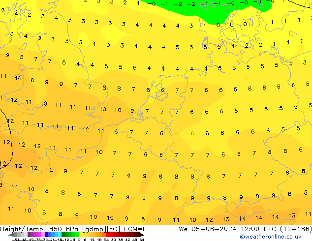 Z500/Rain (+SLP)/Z850 ECMWF Qua 05.06.2024 12 UTC