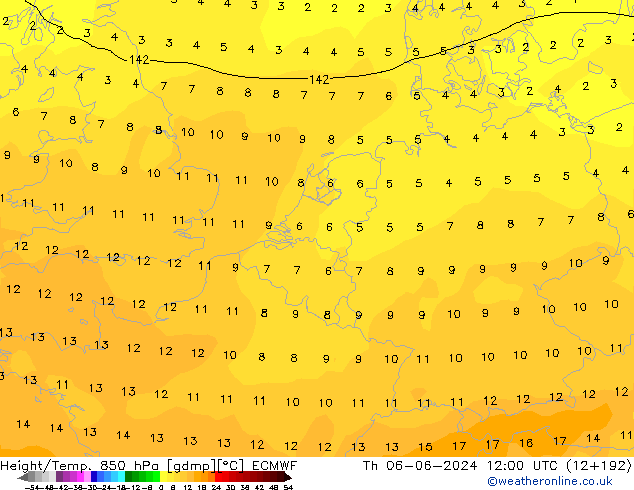 Z500/Rain (+SLP)/Z850 ECMWF Th 06.06.2024 12 UTC