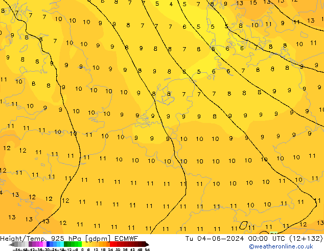 Yükseklik/Sıc. 925 hPa ECMWF Sa 04.06.2024 00 UTC