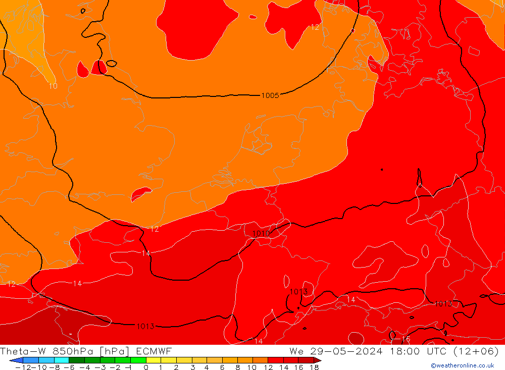 Theta-W 850hPa ECMWF St 29.05.2024 18 UTC