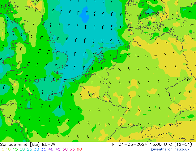 Surface wind ECMWF Fr 31.05.2024 15 UTC