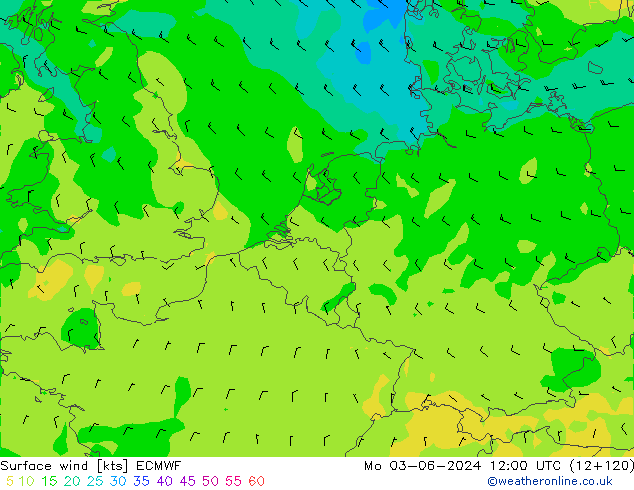 Surface wind ECMWF Mo 03.06.2024 12 UTC