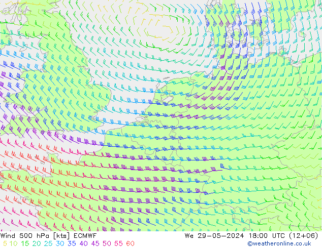 Wind 500 hPa ECMWF Mi 29.05.2024 18 UTC